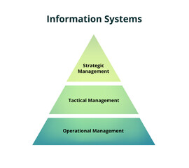 The information system pyramid, types of information systems, isolated vector. Strategic information system, managerial information system, operational information system. EIS, MIS, transaction system © petrroudny