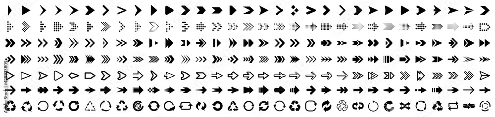 Aufkleber Set arrow icons. Collection different arrows sign. Set different cursor arrow direction symbols in flat style. Black arrows icons – stock vector