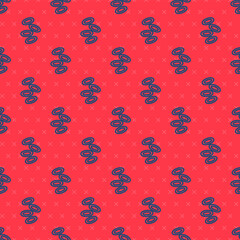 Blue line Medical hemoglobin erythrocytes icon isolated seamless pattern on red background. Vector