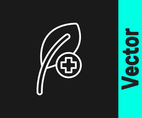 White line Leaf icon isolated on black background. Leaves sign. Fresh natural product symbol. Vector