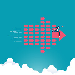 Business leadership vector concept-Leadership bring to the aim, Businessman riding  flying arrow forward forming an arrow shape, Guide team to target
