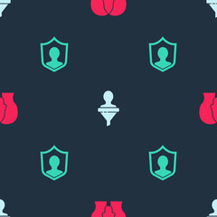 Set Project team base, Head hunting and User protection on seamless pattern. Vector