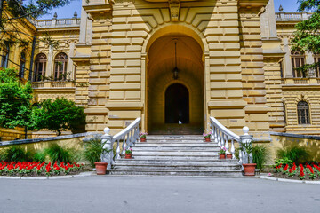 Novi Sad, Serbia - June 12. 2019: Patriarchy Court in Sremski Karlovci, Serbia. Stairs and hall in...