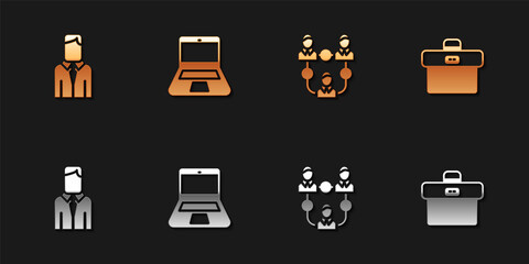 Set Worker, Laptop, Project team base and Briefcase icon. Vector