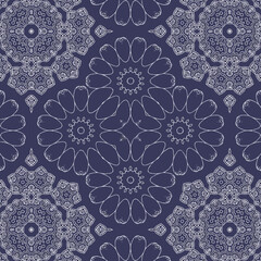 Seamless abstract floral vector pattern background in a classic colour palette.