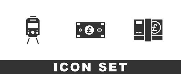 Set Tram and railway, Pound sterling money and icon. Vector