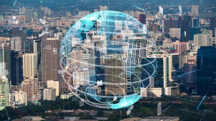 Global connection and the internet network modernization in smart city . Concept of future 5G...
