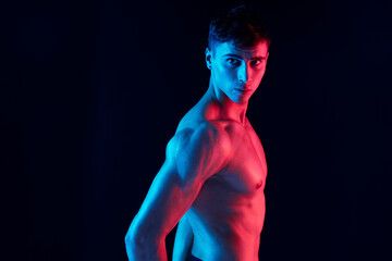 male athlete on a neon background model inflated torso