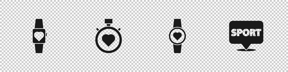 Set Smartwatch, Heart in the center stopwatch, and Location gym icon. Vector