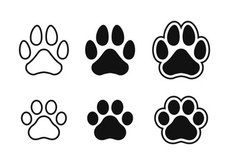 Silhouette of cat and dog paw print. - obrazy, fototapety, plakaty