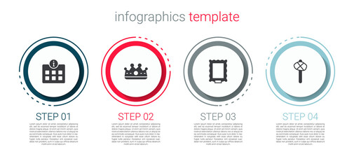 Set Information, King crown, Picture and Stone age hammer. Business infographic template. Vector