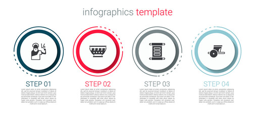 Set Zeus, Greek ancient bowl, Decree, parchment, scroll and Ancient chariot. Business infographic template. Vector