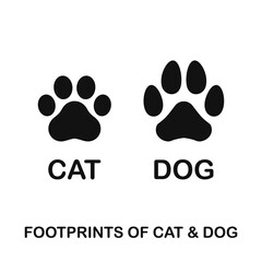 Silhouette of cat and dog paw print.