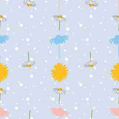 Abstract daisy flower seamless pattern on pastel purple
