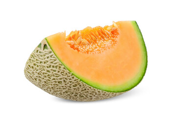 Slice melon orange color inside isolated on white.