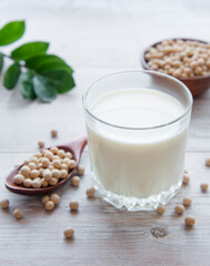 Soy milk and soy on the table