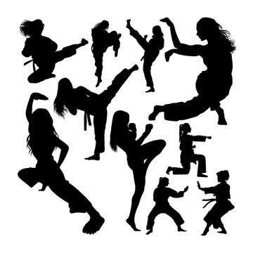 Female Martial Art Silhouettes. Good Use For Symbol, Logo, Icon, Mascot, Sign, Or Any Design You Want.