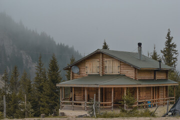 wooden house in mountains