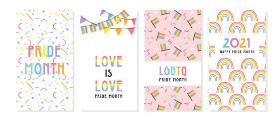 Fototapeta na wymiar LGBT Pride Month in June posters and web templates. Lesbian Gay Bisexual Transgender. Celebrated annual pride month. LGBT flags, Rainbow and love concept. Human rights and tolerance. Poster, card, ban
