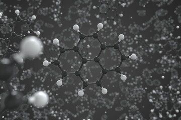 Pyrene molecule made with balls, scientific molecular model. Chemical 3d rendering