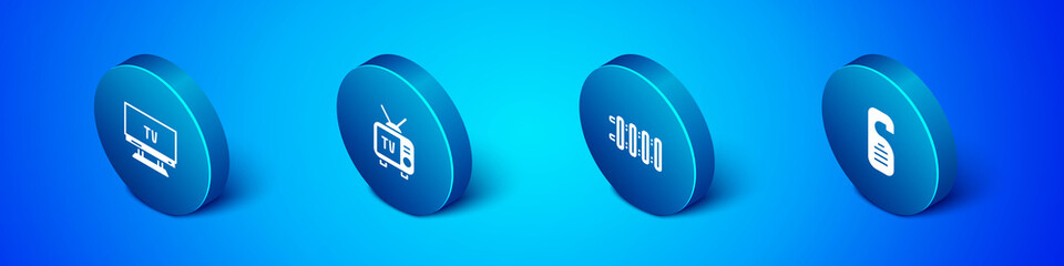 Set Isometric Smart Tv, Heating radiator, Please do not disturb and Retro tv icon. Vector