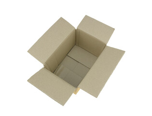 A cardboard box with a lid on a white background