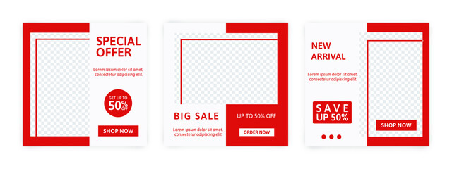 Naklejka premium Set of Editable banner for social media template. Suitable for social media post and web internet ads. Vector illustration with photo.