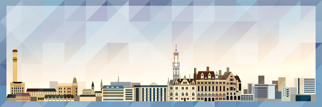 Bradford skyline vector colorful poster on beautiful triangular texture background