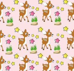 Obraz na płótnie Canvas Seamless Pattern Kawaii Cute deer and mouse deer, Cartoon Animals Background, Vector Illustration. 