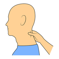 Massage. Yumeiho therapy. Instructions for performing massage techniques, kneading the cervical spine. Simple vector illustration for physical therapy guidelines, websites and prints.