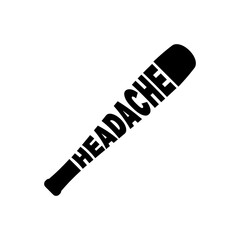 Word headache in a form of baseball bat. Stress, anxiety, pain concept. Frustration and anger idea. Having migraine. Hit in the head. Worried and concerned symbol. Vector illustration, flat, clip art
