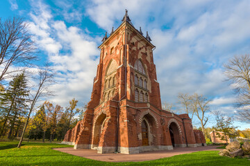 Old pavilion Chapelle close-up on a sunny October evening. Alexander Park of Tsarskoye Selo, St....