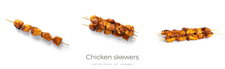 Chicken skewers isolated on a white background. Souvlaki isolated.
