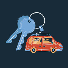 Vector illustration of car key on dark background.