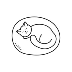 Cute cat sleeps on the couch at home. The outline of the icon drawn by hand. Vector illustration, isolated elements on a white background.