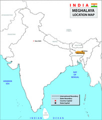 Meghalaya Map. Location map of Meghalaya in india.
