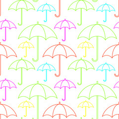 Colorful outline  umbrellas on white background seamless pattern. Vector illustration.