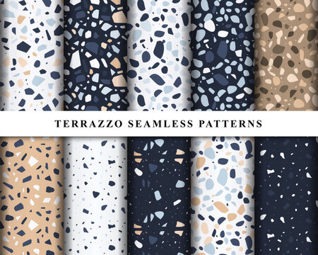 Set of terrazzo seamless patterns. Terrazzo floor pattern. Terrazzo seamless pattern. Collection of terrazzo pattern