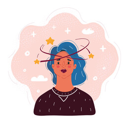 Vector illustration of woman with vertigo on pink backround