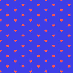 Pattern with red hearts on a blue background