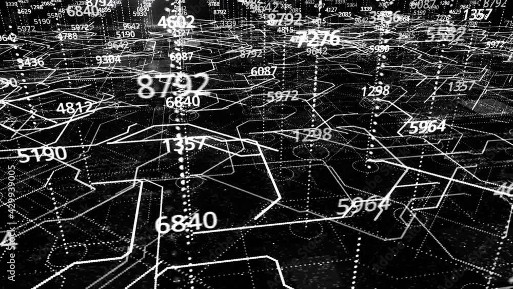 Poster cpu monochrome circuit board in motion, seamless loop. animation. black and white data signals flowi
