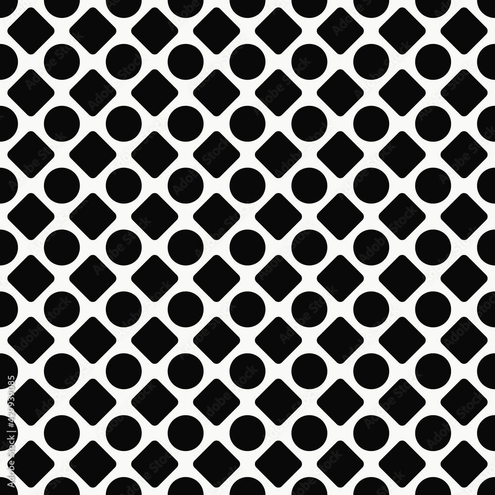 Poster black rhombuses and circles pattern. vector seamless and monochrome ornament.