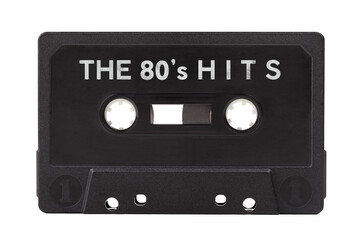 The 80s hits, old vintage 80's audio, hit songs compilation, retro mixtape, black tape audio...