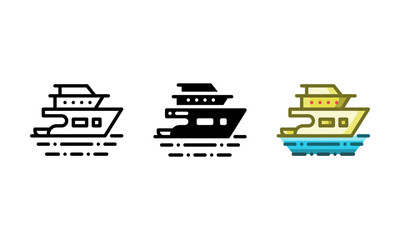 Cruise ship icon. With outline, glyph, and filled outline styles