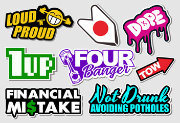 Japanese Car Decals, and Stickers in Vector format - obrazy, fototapety, plakaty