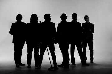Silhouette of people group on white background
