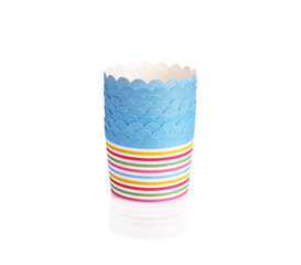 Fototapeta premium Colorful cupcake paper cups on white background