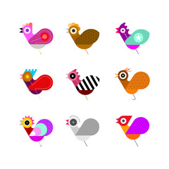 Multicolor designs isolated on a white background Bird Icon Set vector illustration. Nine different bird images. Can be used as a logo.