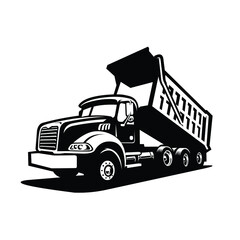 Dump truck vector isolated. Tipper truck in black and white 
