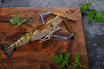 Fresh shrimp,prawn isolated on wood background